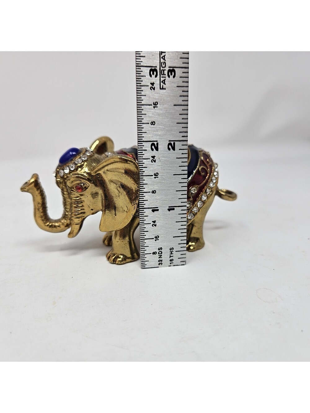 Jeweled Elephant Hinged Trinket Box Set 3 Gold Tone Rhinestones 4th Trunk Broken - Picture 16 of 16